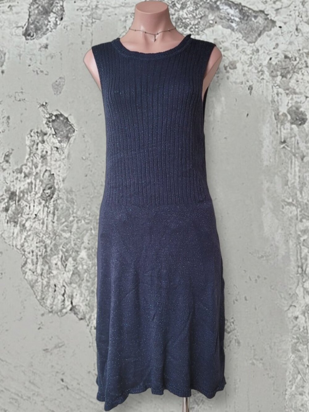 Joe Fresh Sparkling Navy Metallic Knit Sleeveless Maxi Dress (XL)